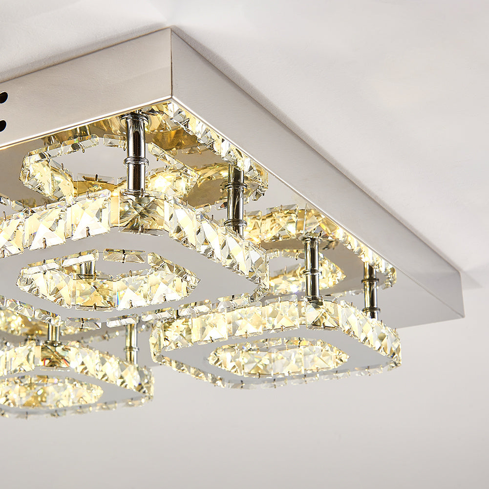 48w 4-Light Square LED Ceiling Light Flush Crystal Lamp