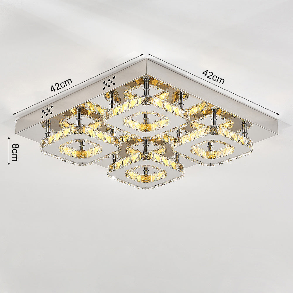 48w 4-Light Square LED Ceiling Light Flush Crystal Lamp