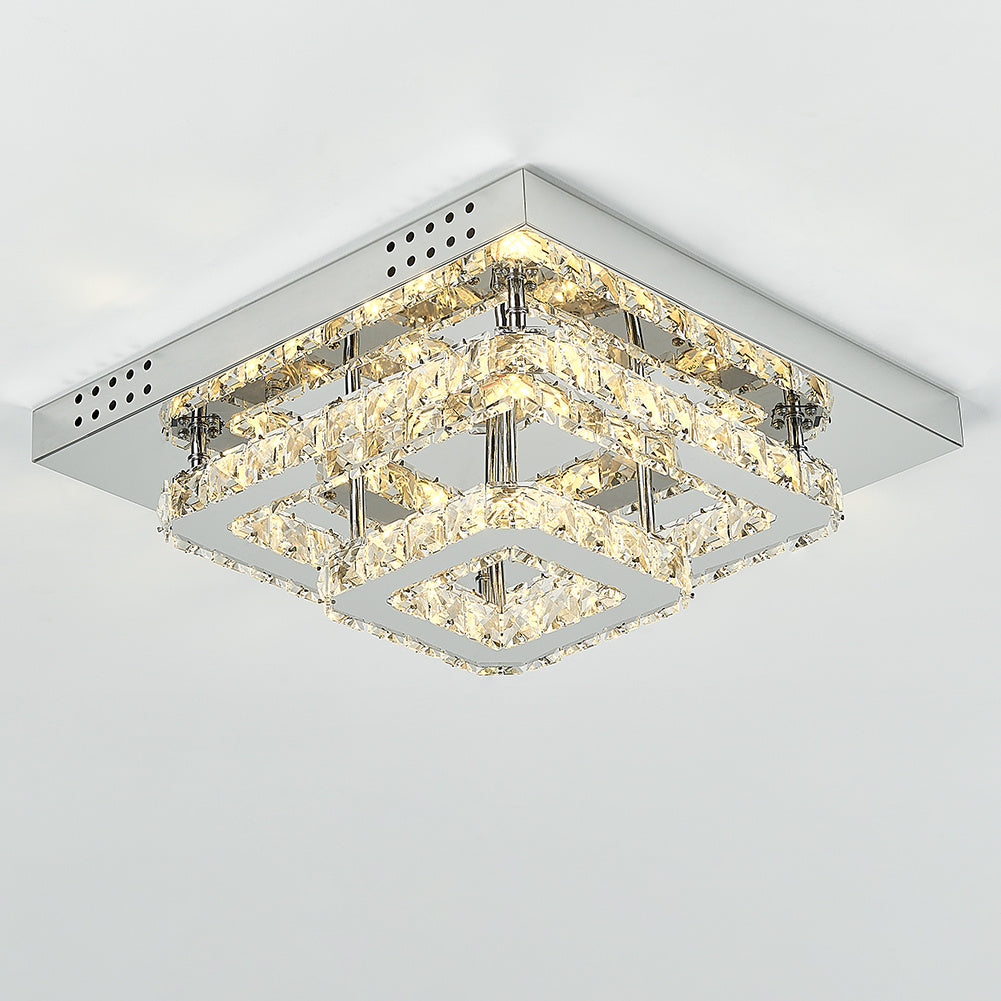 40w Large Square Double Flush Crystal LED Ceiling Light