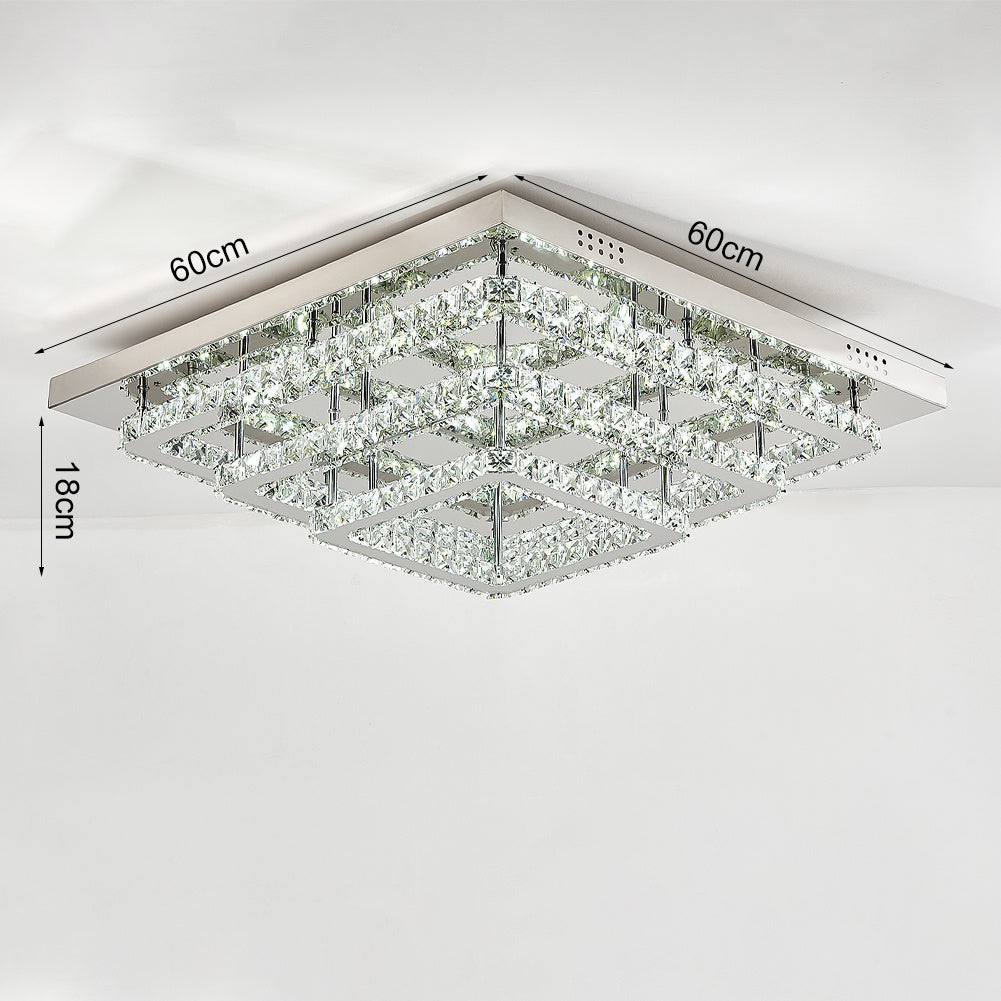 Square 86W Cool White/Dimmable LED Ceiling Light Crystal Flush Chandelier Pendant