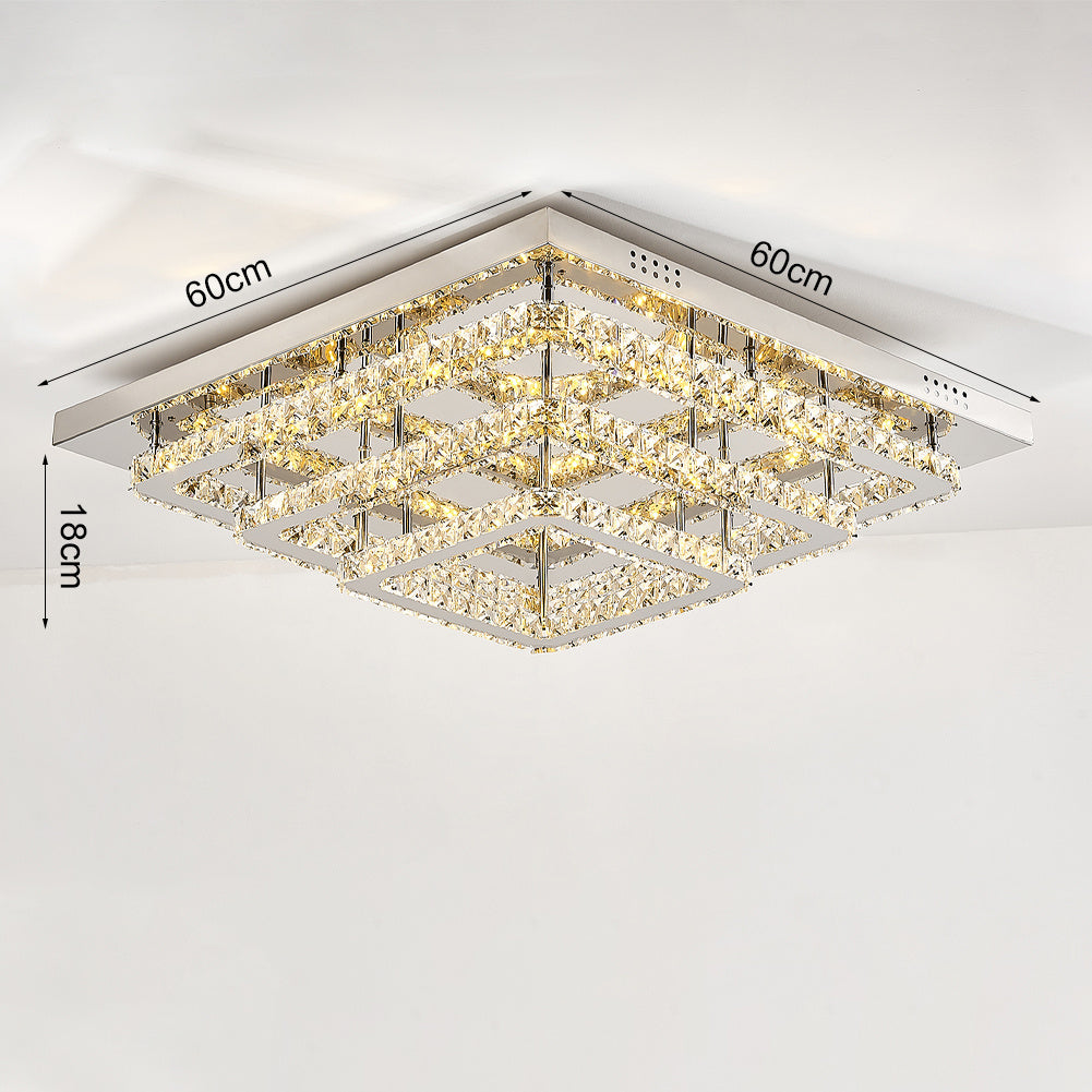 Square 86W Cool White/Dimmable LED Ceiling Light Crystal Flush Chandelier Pendant