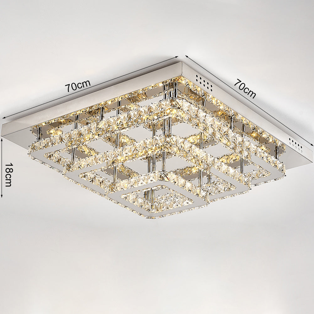 96W Cool White/Dimmable LED Ceiling Light Square Stainless Steel Crystal Flush Chandelier