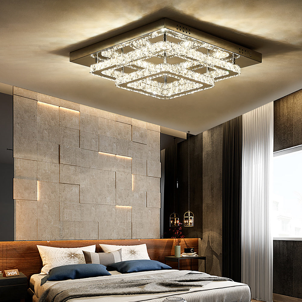 Modern Square 50cm LED Ceiling Light Crystal Chandelier Bedroom Lamp