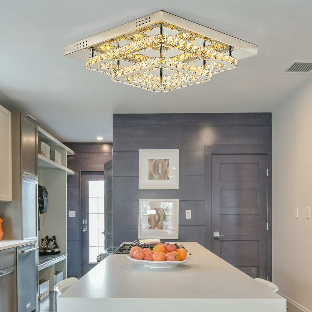 Modern Square 50cm LED Ceiling Light Crystal Chandelier Bedroom Lamp
