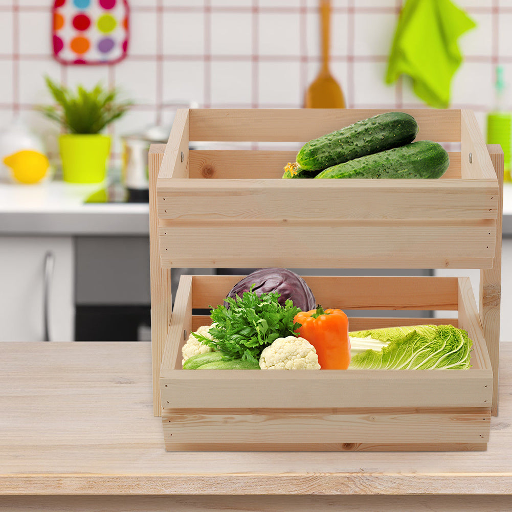 2/3 Tier Wood Fruits Vegetable Baskets Buffet Food Storage Rack Display Stand