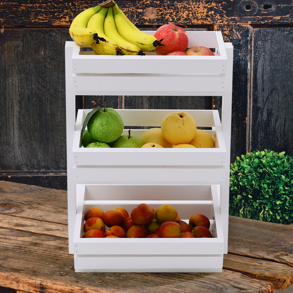 2/3 Tier Wood Fruits Vegetable Baskets Buffet Food Storage Rack Display Stand