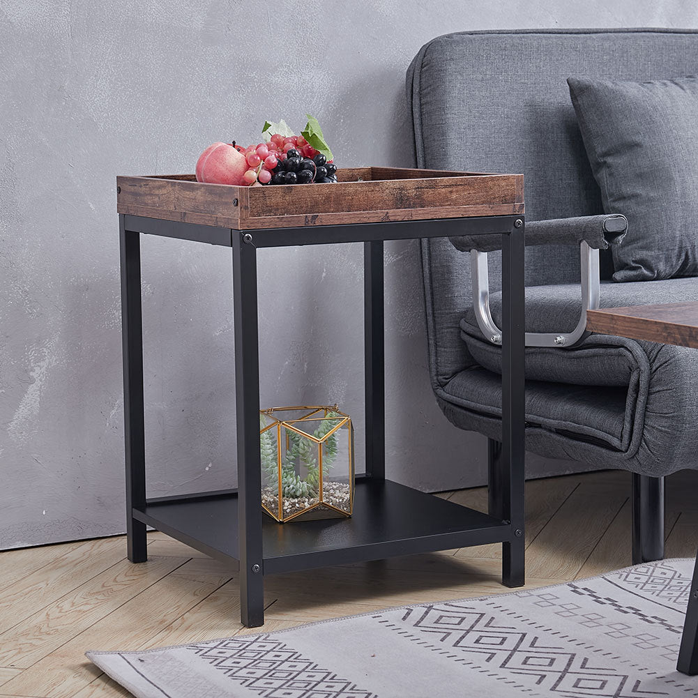 2 Tier Square Wood Coffee Table End Table Nightstand