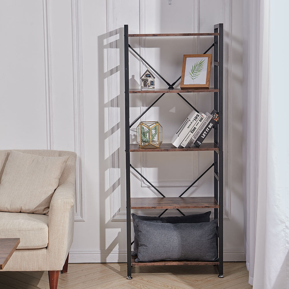 5 Tier Wooden Ladder Shelving Bookshelf Display Rack