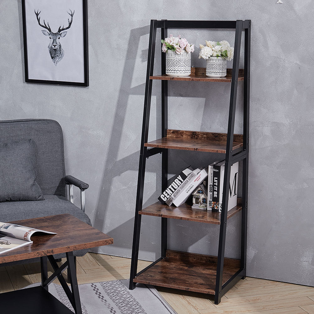 4 Tier Wooden Ladder Corner Shelf Bookcase Plant Stand