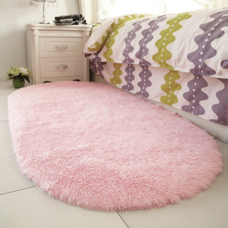 Oval Plain Fluffy Faux Fur Shaggy Area Rug Living Room Carpet Floor Mat