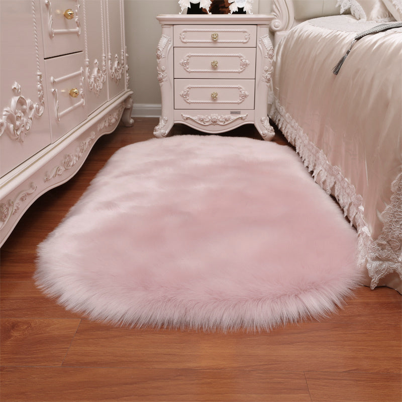 Oval Plain Fluffy Faux Fur Shaggy Area Rug Living Room Carpet Floor Mat