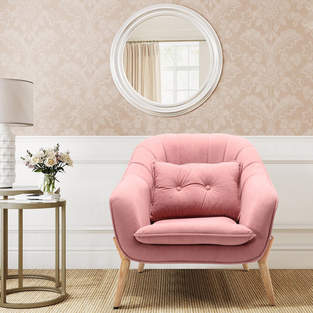 Pink Matte Velvet Mordic Shell Armchair Tub Single Occasional Lounge Chair