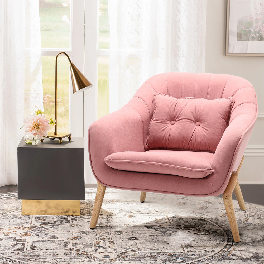 Pink Matte Velvet Mordic Shell Armchair Tub Single Occasional Lounge Chair
