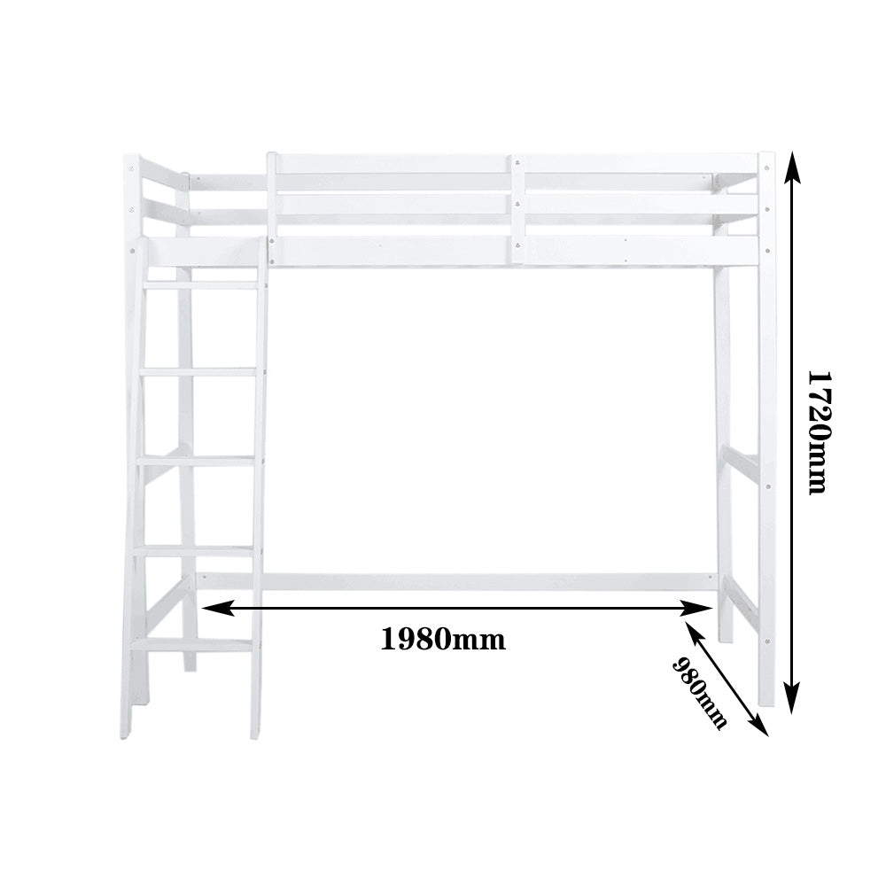 Kids Junior Wooden Twin Loft Bunk Bed Bedroom Furniture with Ladder Space Saver