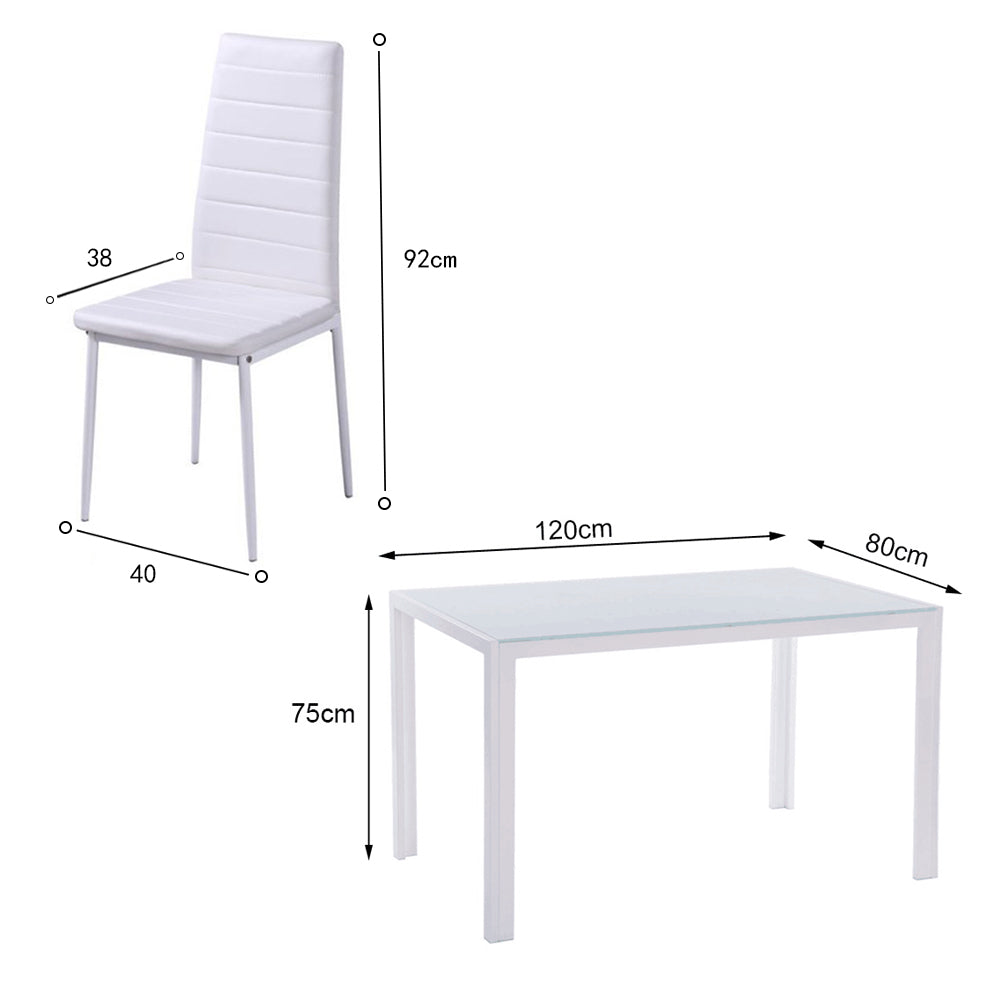 White Gloss Glass Dining Table Set and 4 Leather Chairs Seater Furniture