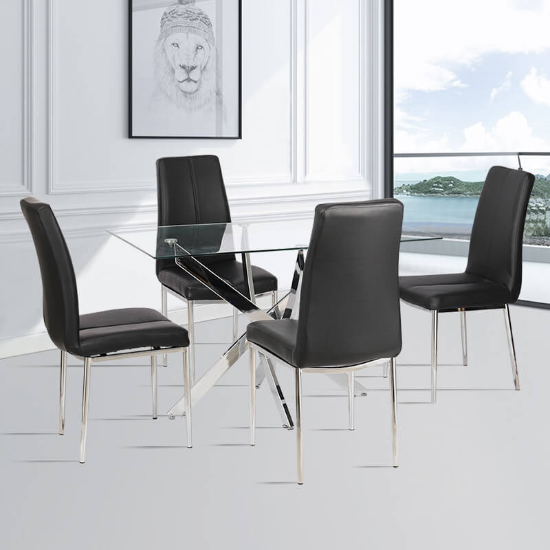 Rectangle Clear Tempered Glass Coffee Table End Table Chrome Legs