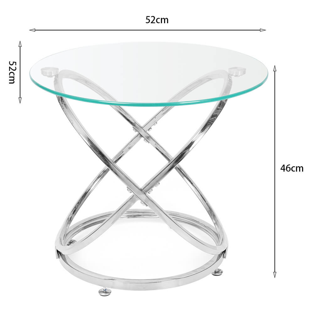 Round Tempered Glass Coffee Tea Table End Table Spiral Chrome Base