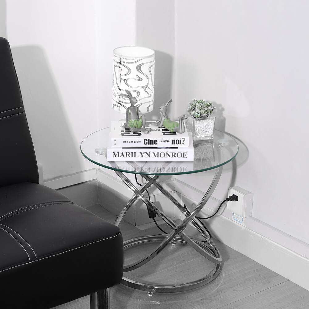 Round Tempered Glass Coffee Tea Table End Table Spiral Chrome Base