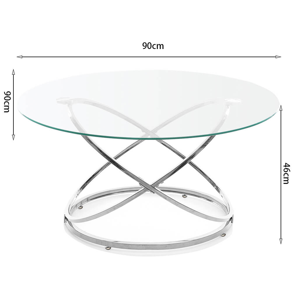 Round Tempered Glass Lounge Coffee Table Side Table Chrome Base