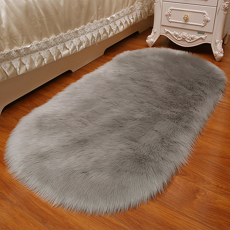 Grey Soft Faux Fur Sheepskin Rug Oval Mat Chair Cover Seat Pad