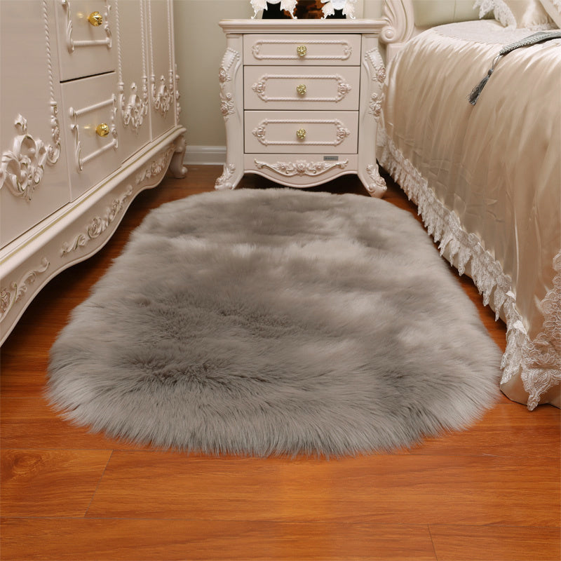 Grey Soft Faux Fur Sheepskin Rug Oval Mat Chair Cover Seat Pad