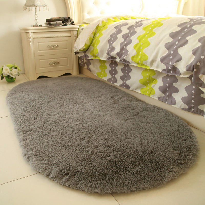 Grey Soft Faux Fur Sheepskin Rug Oval Mat Chair Cover Seat Pad
