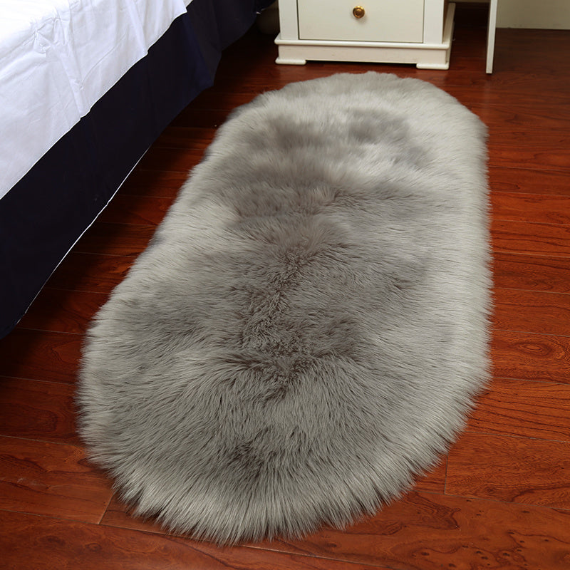 Grey Soft Faux Fur Sheepskin Rug Oval Mat Chair Cover Seat Pad
