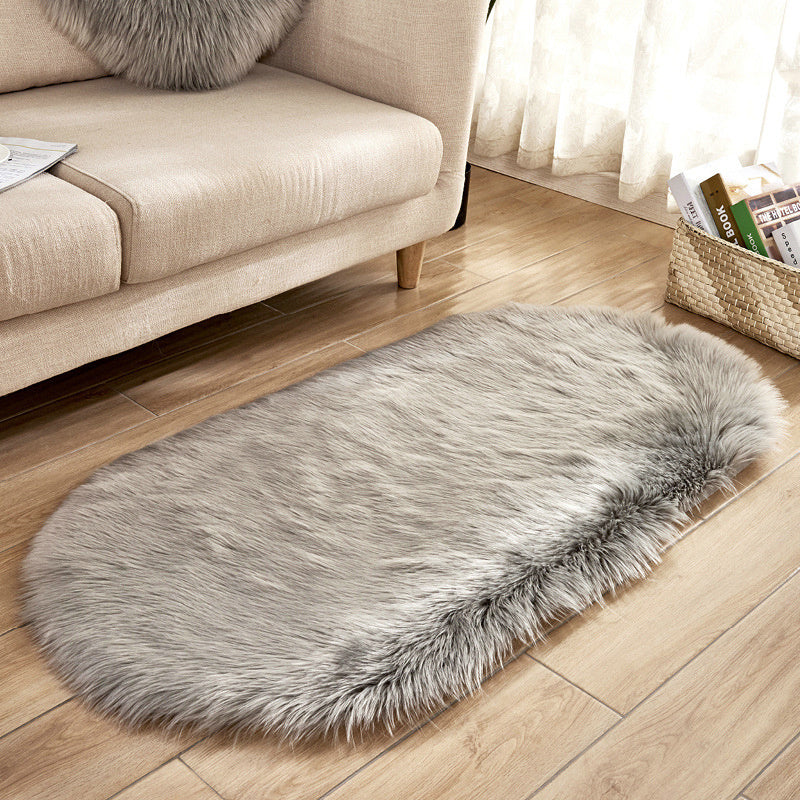Grey Soft Faux Fur Sheepskin Rug Oval Mat Chair Cover Seat Pad