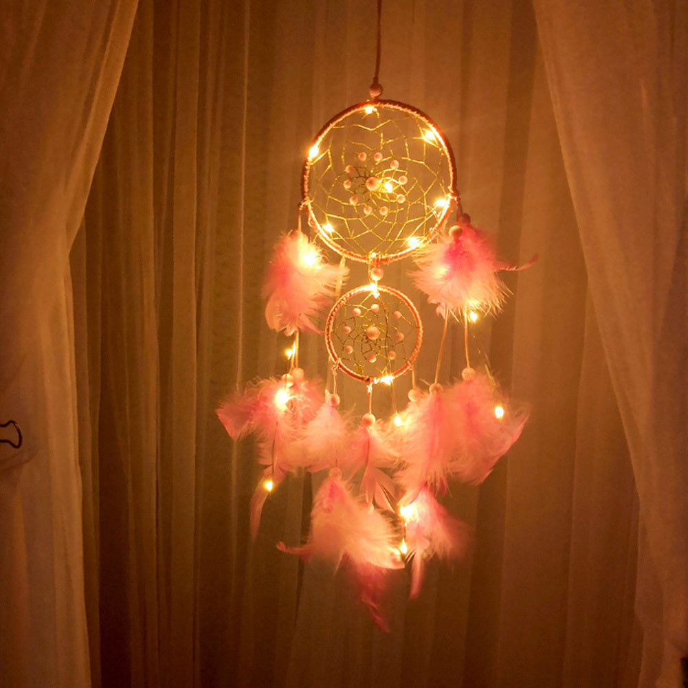 Pink LED Light Feather Ring Dream Catcher Dreamcatcher Gifts Room Decor