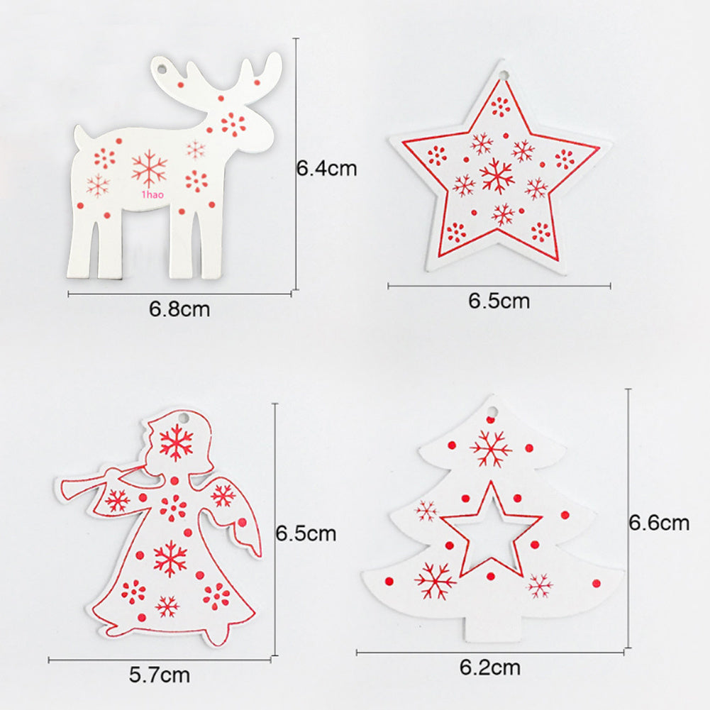 4pcs Wood Christmas Tree Cartoon Angel Deer Tree Pentagram Decor