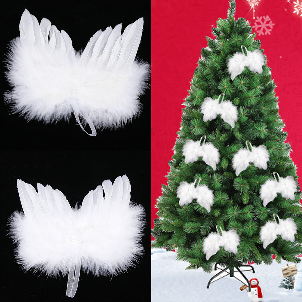 10pcs White Feather Angel Wings DIY Xmas Tree Hanging Ornament