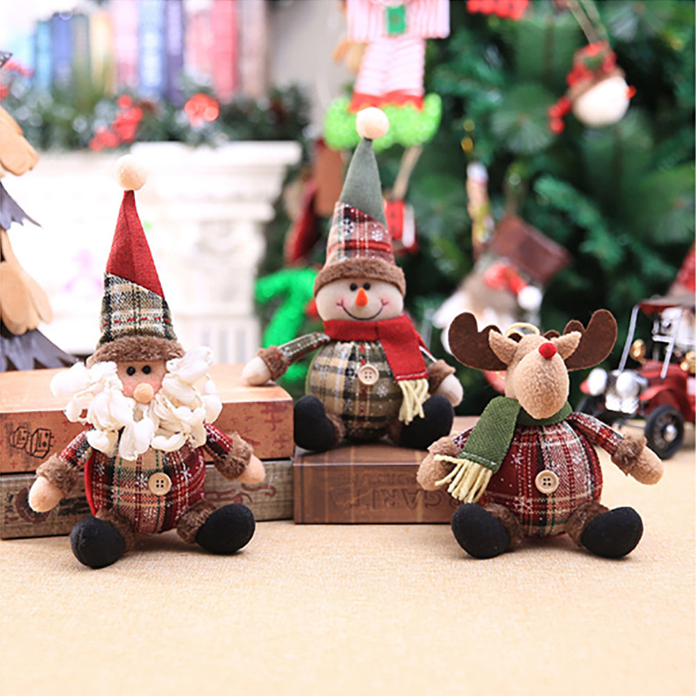 3pcs Xmas Snowman Santa Claus Reindeer Dolls Tabletop Ornament