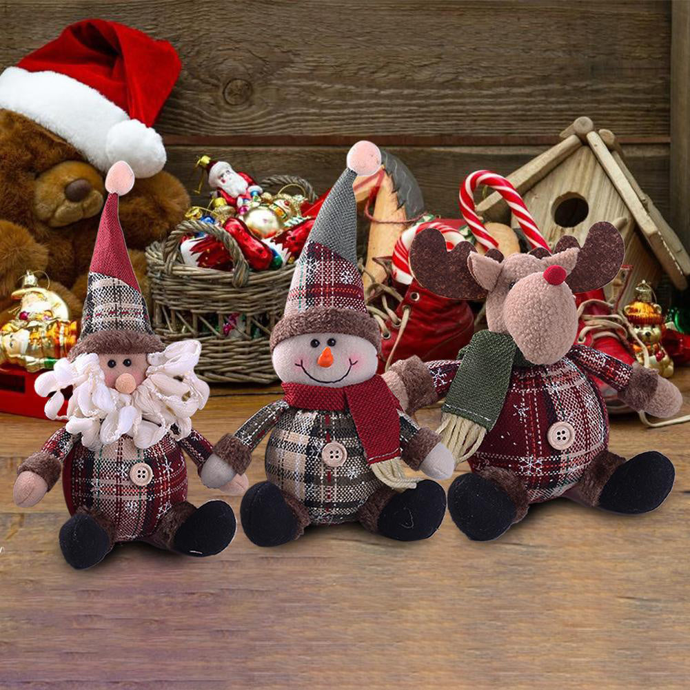 3pcs Xmas Snowman Santa Claus Reindeer Dolls Tabletop Ornament
