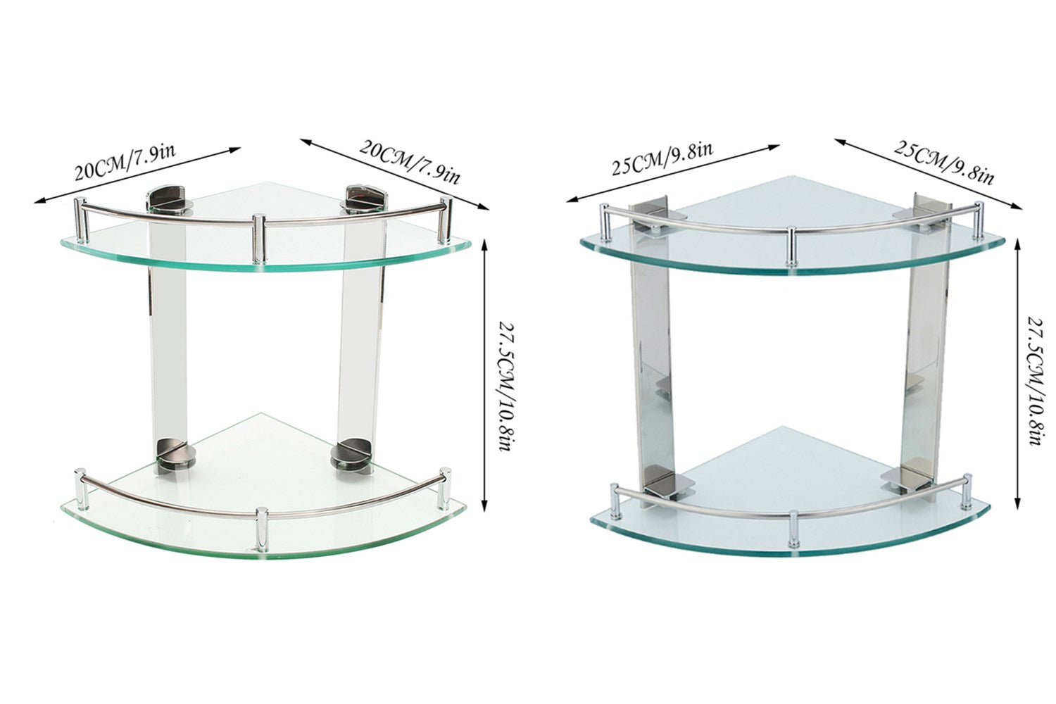 2 Tier Wall Mounted Bathroom Corner Shelf Caddy Glass Shower Storage Shelving