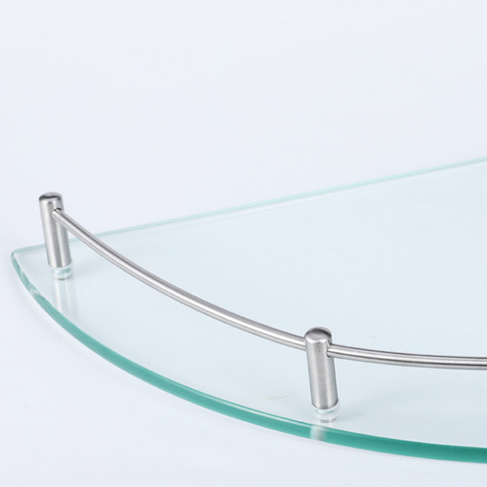 2 Tier Wall Mounted Bathroom Corner Shelf Caddy Glass Shower Storage Shelving