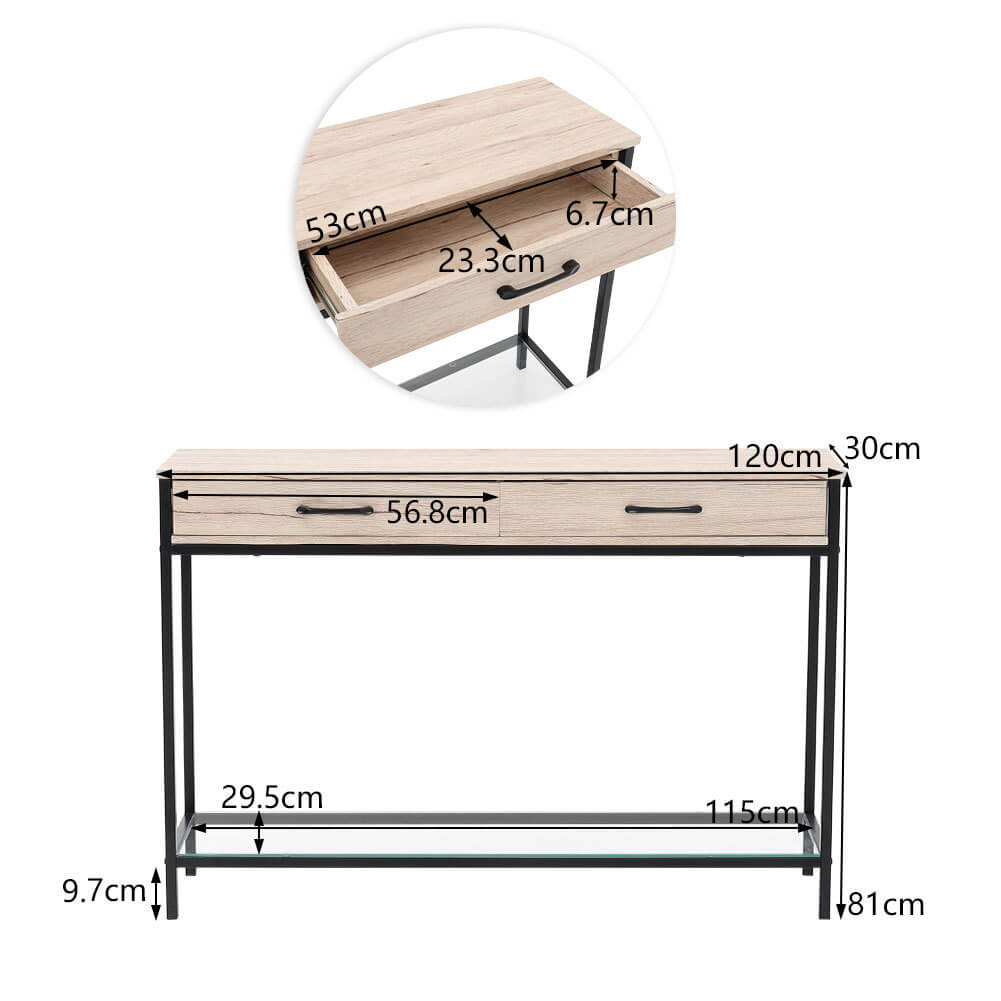 Wood Console Table End Side Table Hallway Entryway Desk with 2 Drawers