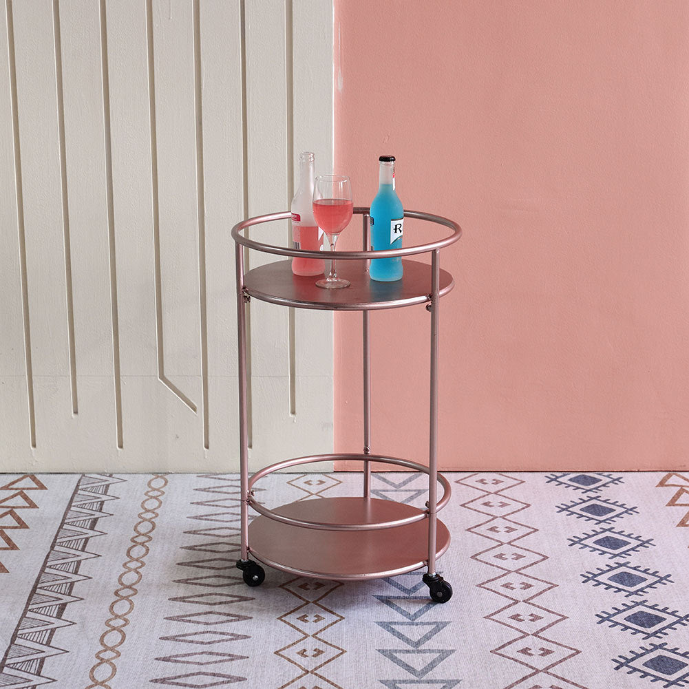 Two-Layer Metal Wine Rack Cart Rolling Bar Serving Trolley Kitchen Drinks Holder