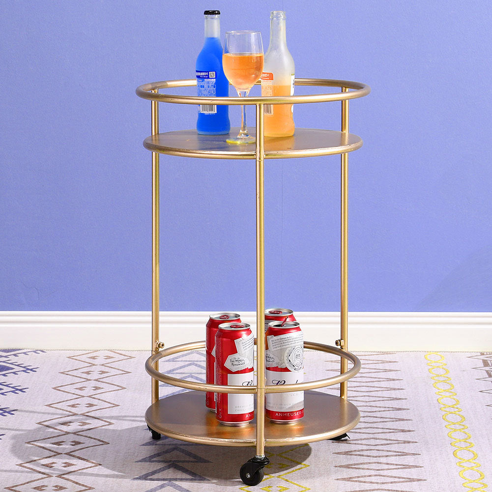Two-Layer Metal Wine Rack Cart Rolling Bar Serving Trolley Kitchen Drinks Holder
