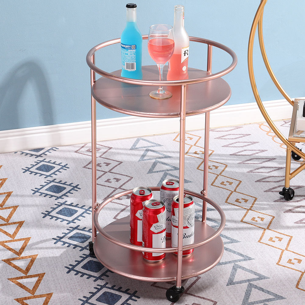 Two-Layer Metal Wine Rack Cart Rolling Bar Serving Trolley Kitchen Drinks Holder