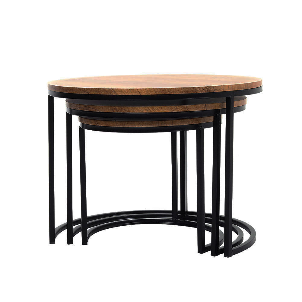 3 Pieces Nest of Tables Industrial Round Nesting Coffee Tables