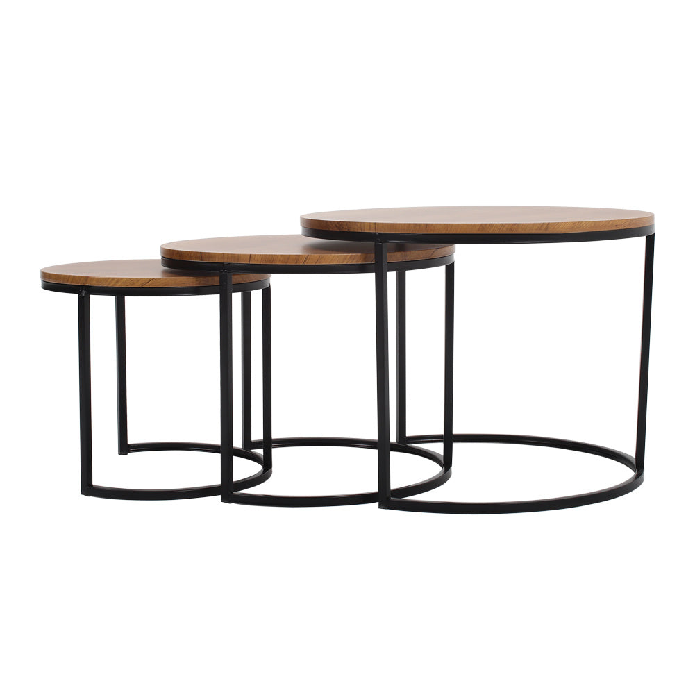 3 Pieces Nest of Tables Industrial Round Nesting Coffee Tables