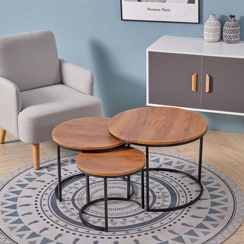 3 Pieces Nest of Tables Industrial Round Nesting Coffee Tables