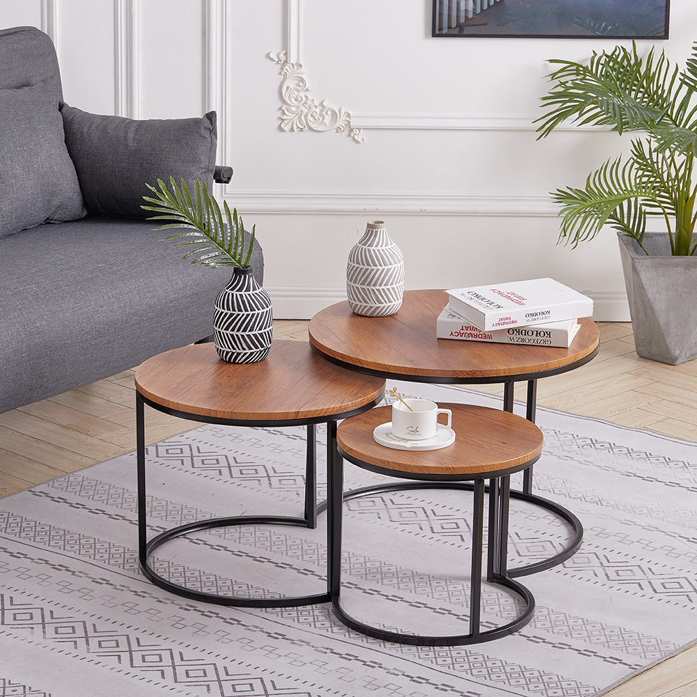 3 Pieces Nest of Tables Industrial Round Nesting Coffee Tables