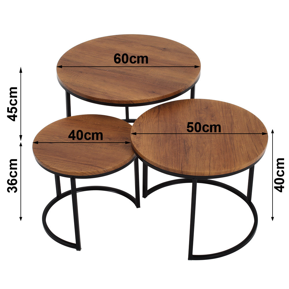 3 Pieces Nest of Tables Industrial Round Nesting Coffee Tables