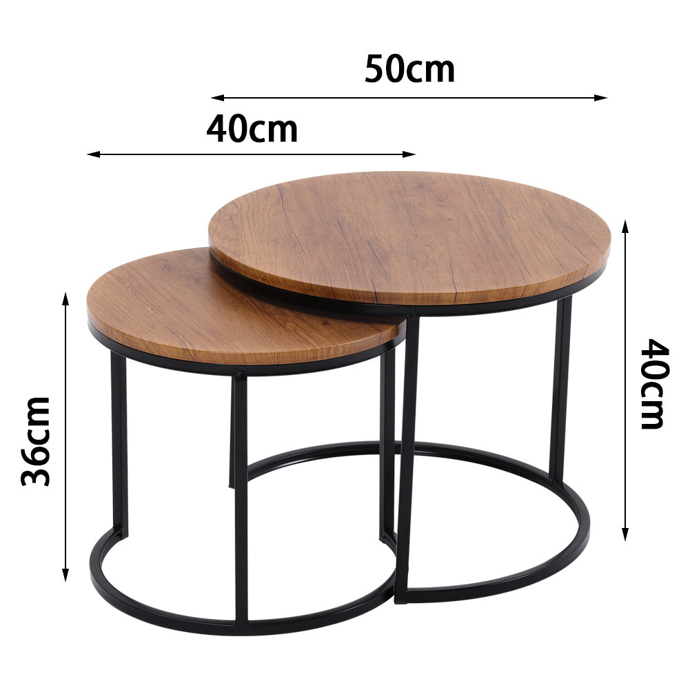 Set of 2 Industrial Nesting Tables Round Nest of Tables
