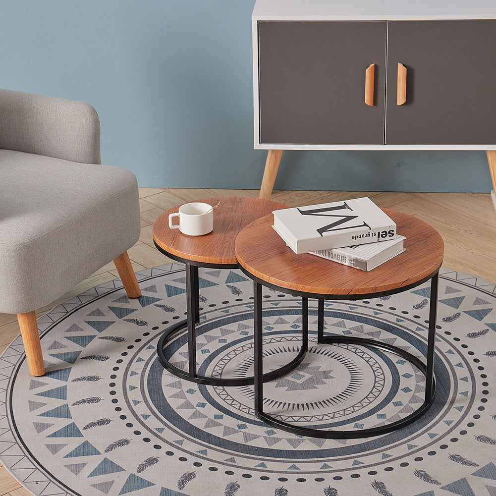 Set of 2 Industrial Nesting Tables Round Nest of Tables
