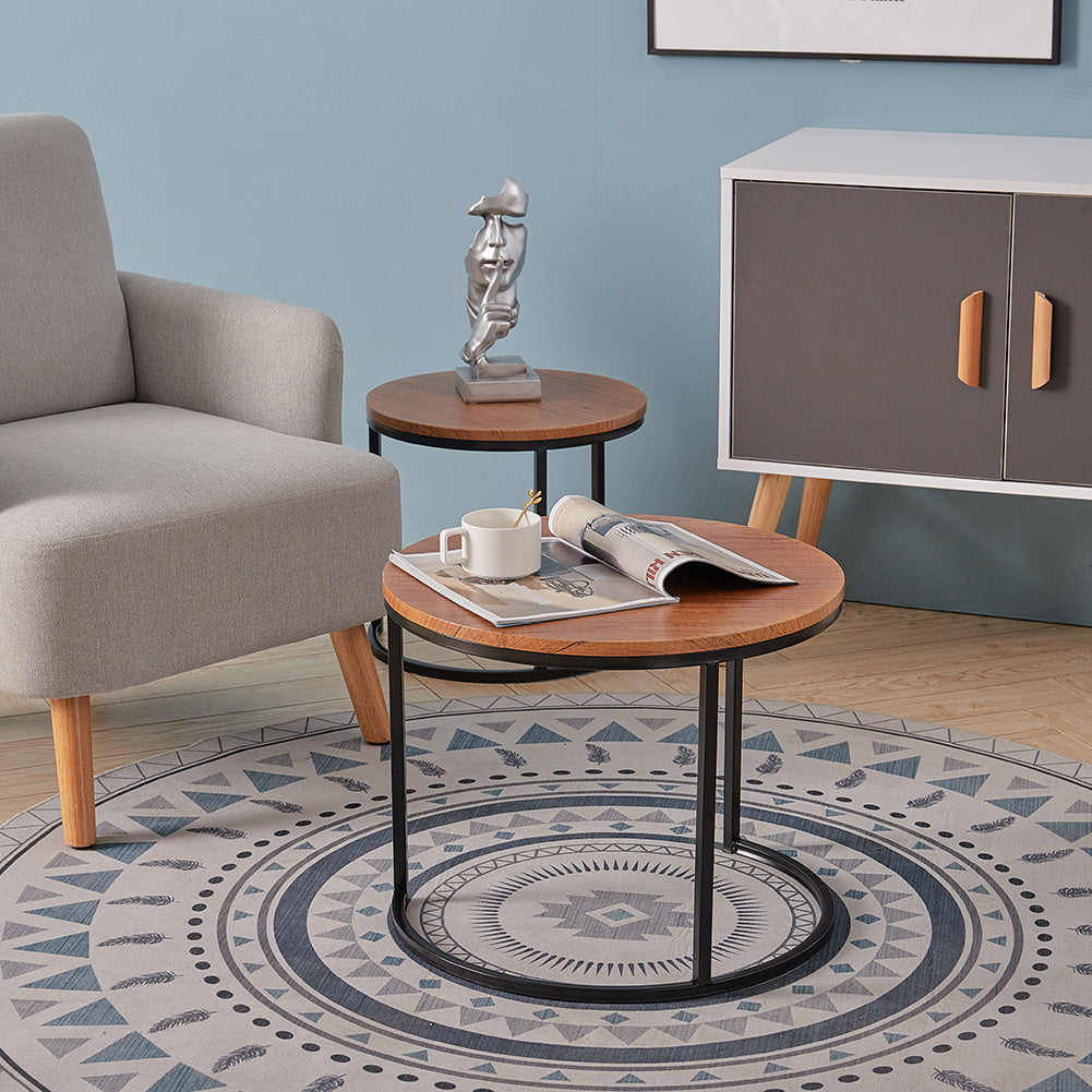 Set of 2 Industrial Nesting Tables Round Nest of Tables