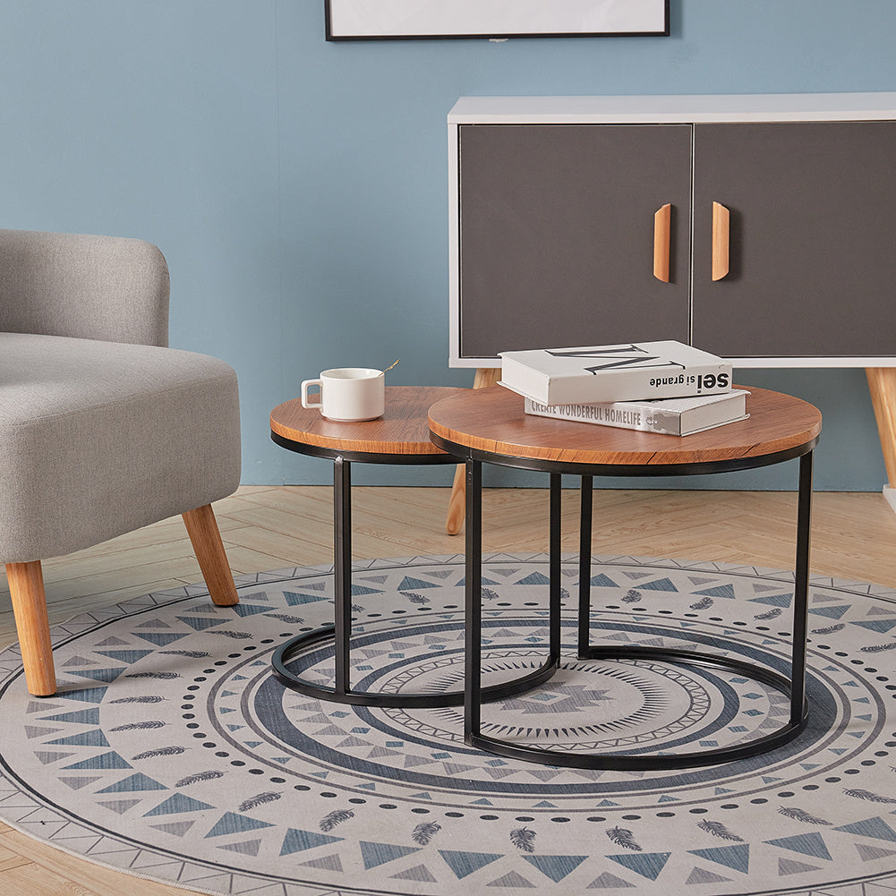 Set of 2 Industrial Nesting Tables Round Nest of Tables