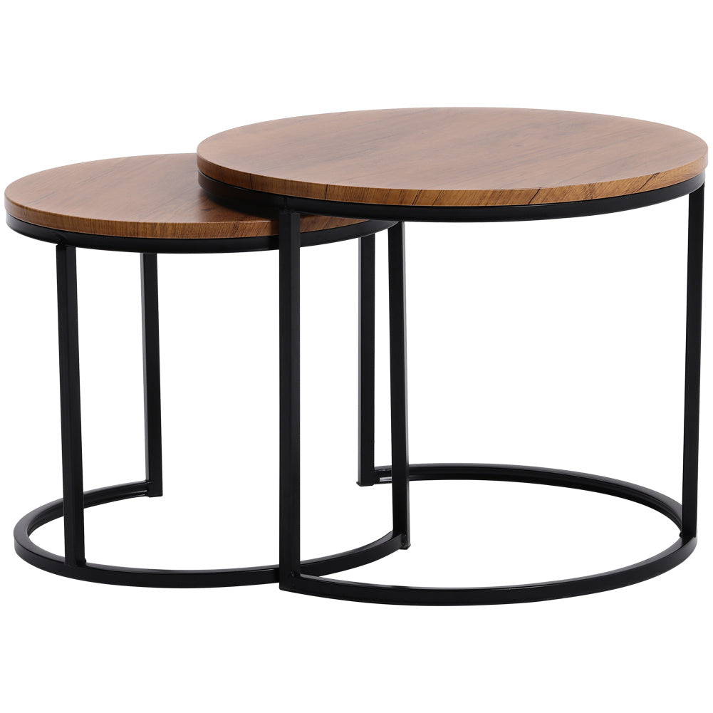 Set of 2 Industrial Nesting Tables Round Nest of Tables