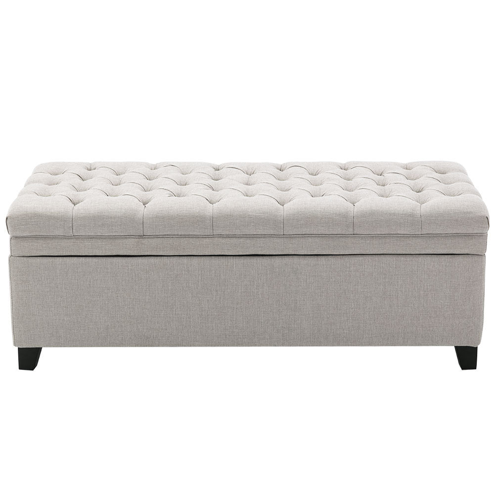 Chesterfield Linen Bed End Bench Upholstered Tufted Storage Ottoman Window Seat